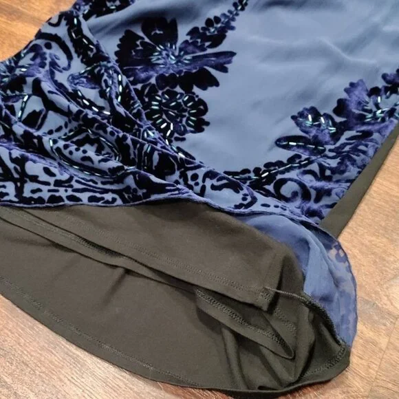 NWT Hale Bob Beaded Elisa Velvet Dress Burnout Long Sleeve Shift Blue Women's XS - Picture 8 of 14